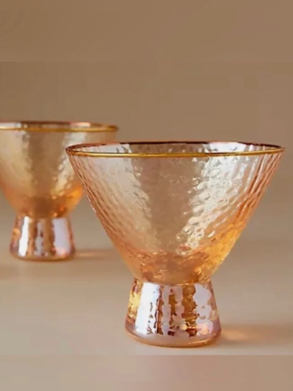 NEW Anthropologie Zaza Honey Luster Stemless Martini Glasses Set of 2 Rare